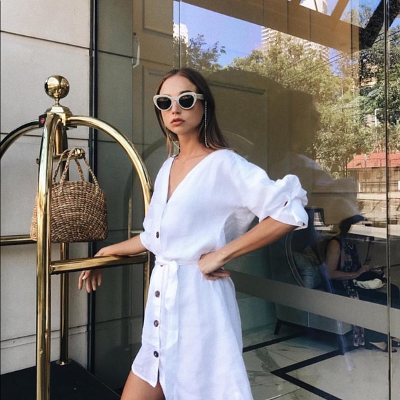 White Linen Shirt Dress - Picture 2 of 2